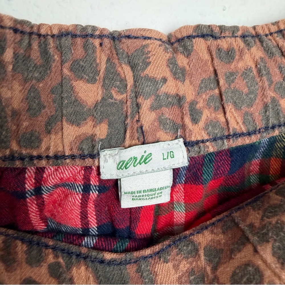 Aerie Leopard Patchwork Flannel Ruffle Boxer Pajama Shorts Women’s Large - Picture 4 of 4